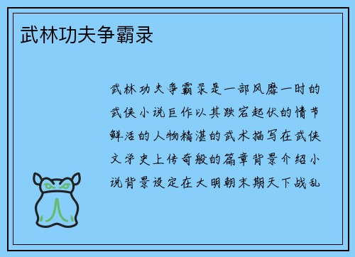 武林功夫争霸录